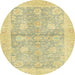 Round Abstract Mustard Yellow Oriental Rug, abs3714