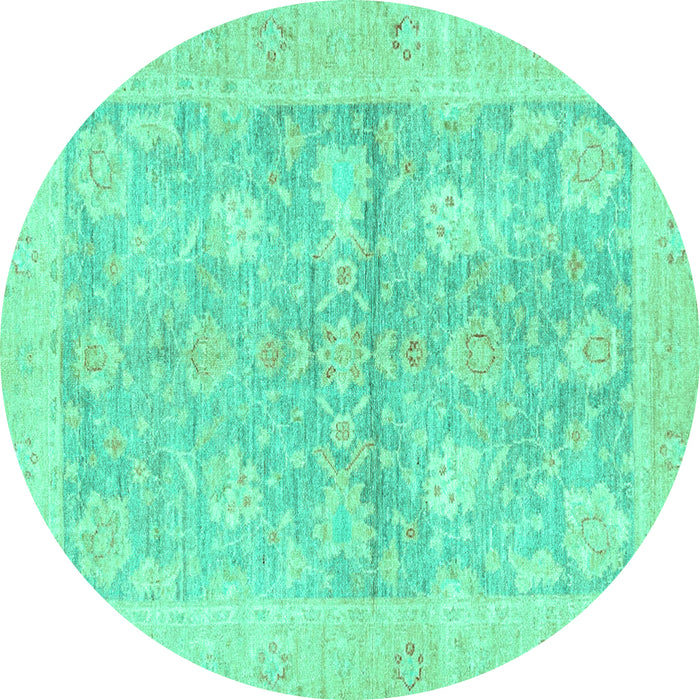 Round Machine Washable Oriental Turquoise Traditional Area Rugs, wshabs3714turq
