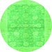 Round Machine Washable Oriental Green Traditional Area Rugs, wshabs3714grn