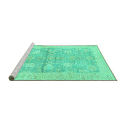 Sideview of Machine Washable Oriental Turquoise Traditional Area Rugs, wshabs3714turq