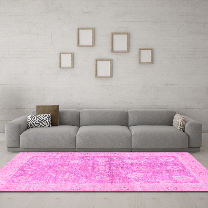Machine Washable Oriental Pink Traditional Rug in a Living Room, wshabs3714pnk