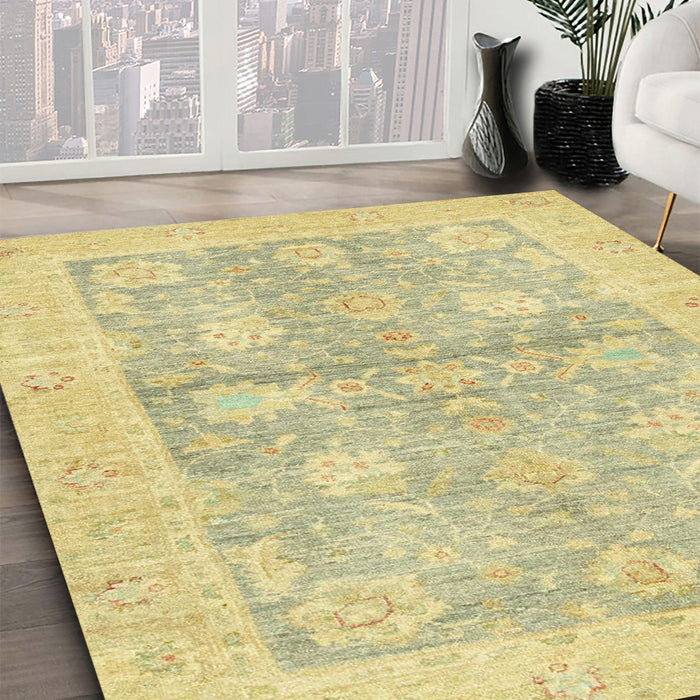 Machine Washable Abstract Mustard Yellow Rug in a Family Room, wshabs3714
