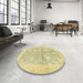 Round Abstract Mustard Yellow Oriental Rug in a Office, abs3714