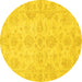 Round Machine Washable Oriental Yellow Traditional Rug, wshabs3715yw