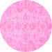 Round Machine Washable Oriental Pink Traditional Rug, wshabs3715pnk