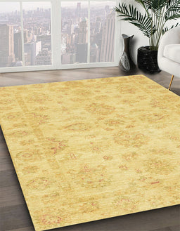 Abstract Bold Yellow Oriental Rug in Family Room, abs3715