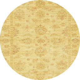 Round Abstract Bold Yellow Oriental Rug, abs3715