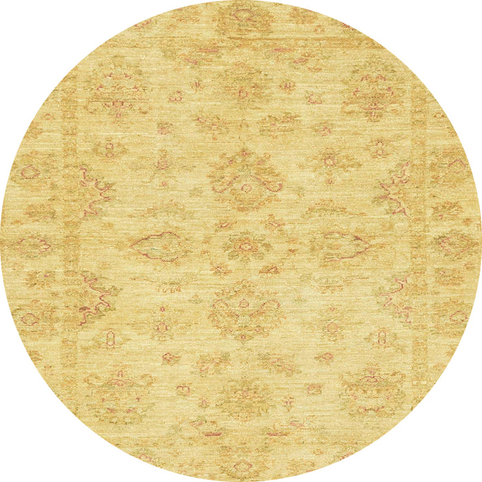 Round Machine Washable Abstract Yellow Rug, wshabs3715