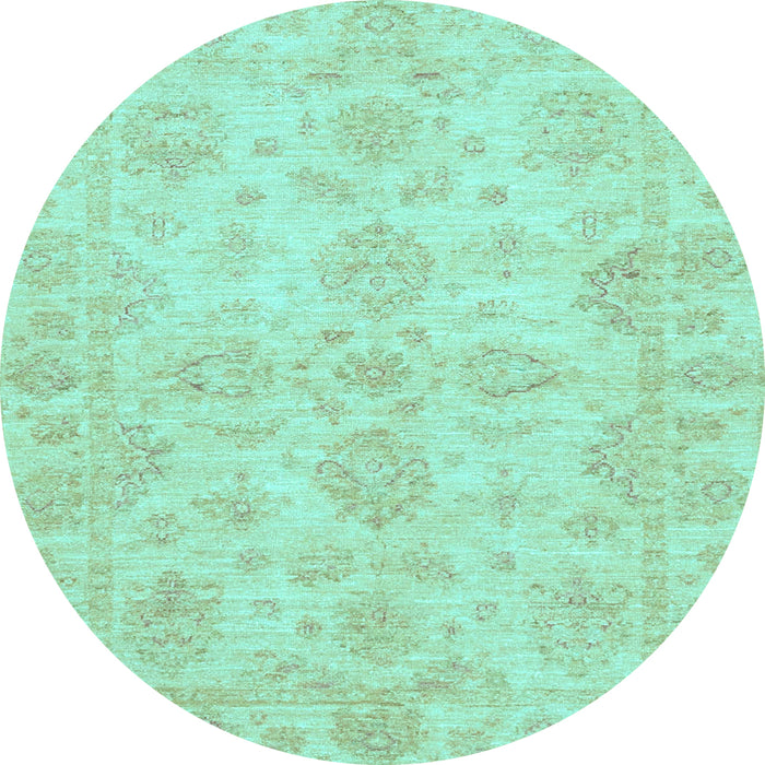 Round Machine Washable Oriental Light Blue Traditional Rug, wshabs3715lblu