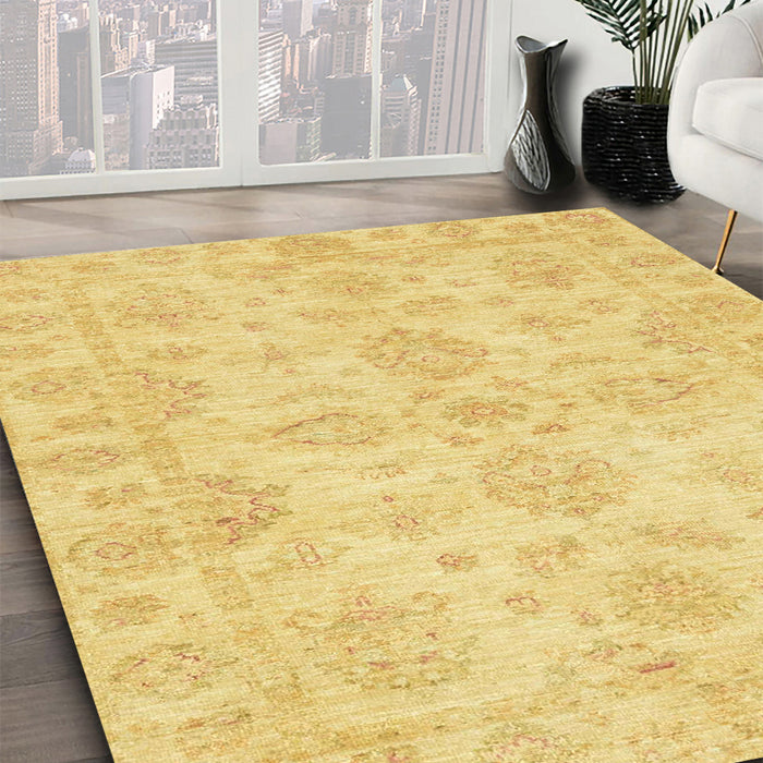 Machine Washable Abstract Yellow Rug in a Family Room, wshabs3715
