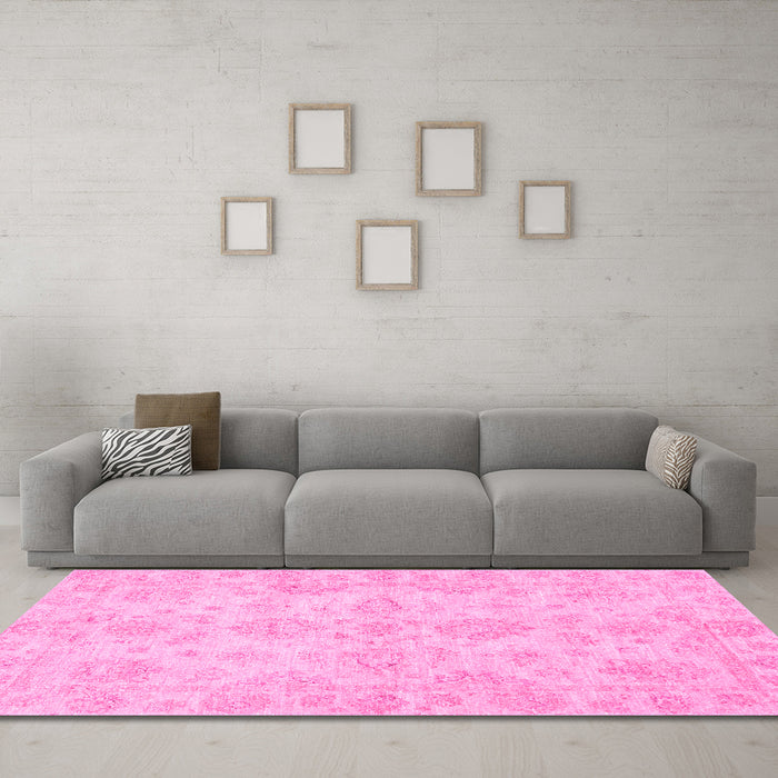 Machine Washable Oriental Pink Traditional Rug in a Living Room, wshabs3715pnk