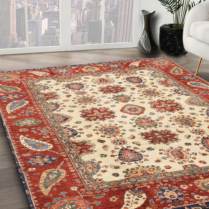 Machine Washable Abstract Red Rug in a Family Room, wshabs3716