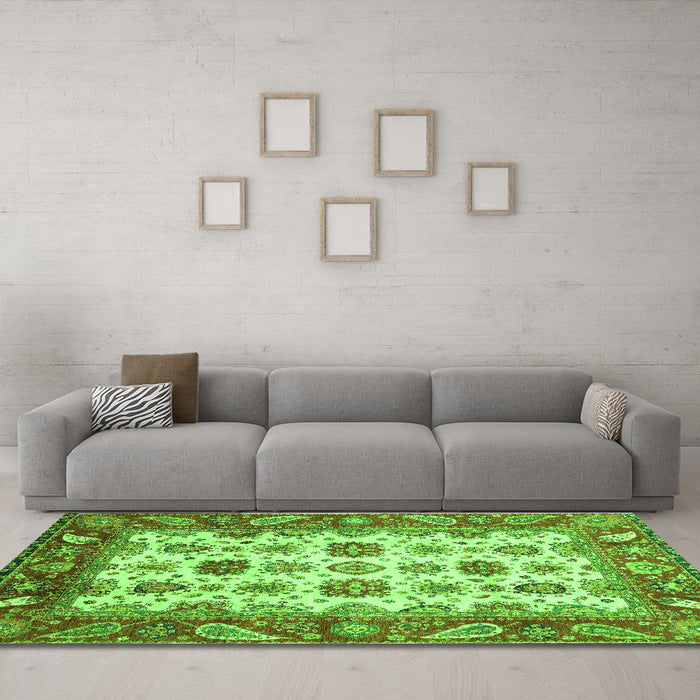 Machine Washable Abstract Green Modern Area Rugs in a Living Room,, wshabs3716grn