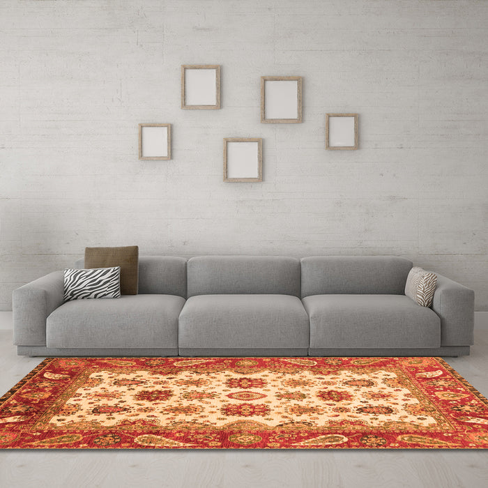 Machine Washable Abstract Orange Modern Area Rugs in a Living Room, wshabs3716org