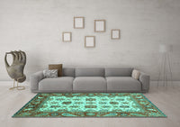 Machine Washable Abstract Turquoise Modern Rug, wshabs3716turq