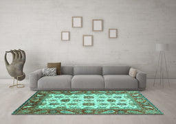 Machine Washable Abstract Turquoise Modern Area Rugs in a Living Room,, wshabs3716turq