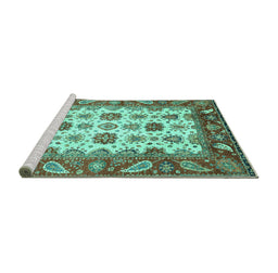 Sideview of Machine Washable Abstract Turquoise Modern Area Rugs, wshabs3716turq