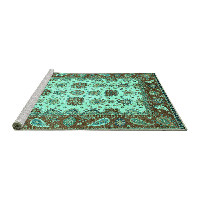 Sideview of Machine Washable Abstract Turquoise Modern Area Rugs, wshabs3716turq