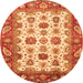 Round Machine Washable Abstract Orange Modern Area Rugs, wshabs3716org