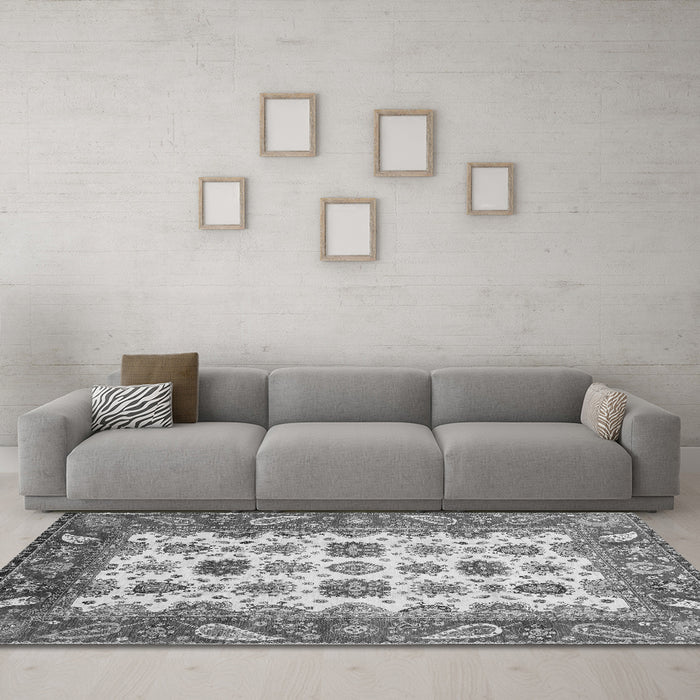 Machine Washable Abstract Gray Modern Rug in a Living Room,, wshabs3716gry