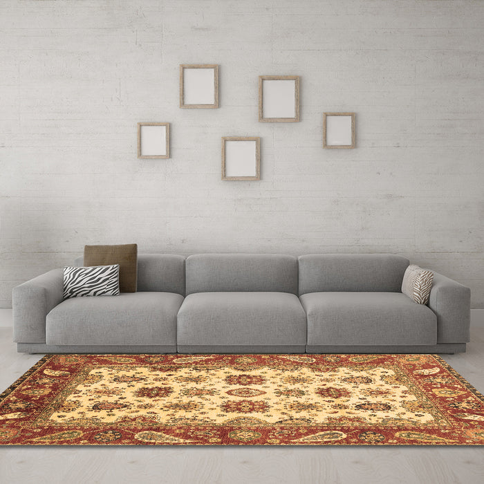 Machine Washable Abstract Brown Modern Rug in a Living Room,, wshabs3716brn