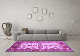 Machine Washable Abstract Purple Modern Area Rugs in a Living Room, wshabs3716pur