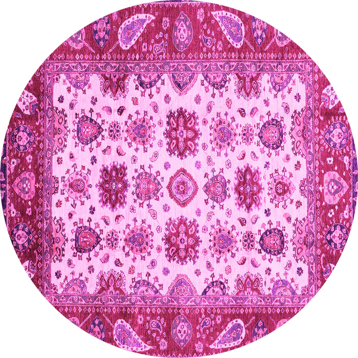 Round Machine Washable Abstract Pink Modern Rug, wshabs3716pnk