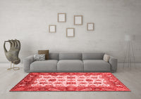 Machine Washable Abstract Red Modern Rug, wshabs3716red