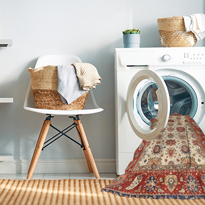 Machine Washable Abstract Red Rug in a Washing Machine, wshabs3716