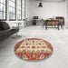 Round Machine Washable Abstract Red Rug in a Office, wshabs3716