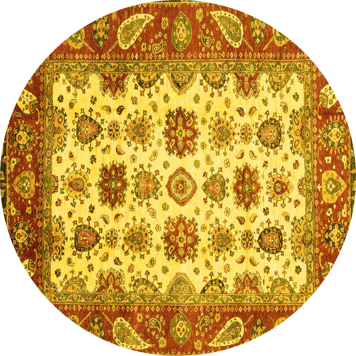 Round Abstract Yellow Modern Rug, abs3716yw