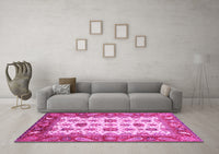 Machine Washable Abstract Pink Modern Rug, wshabs3716pnk