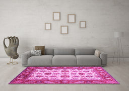 Machine Washable Abstract Pink Modern Rug in a Living Room, wshabs3716pnk