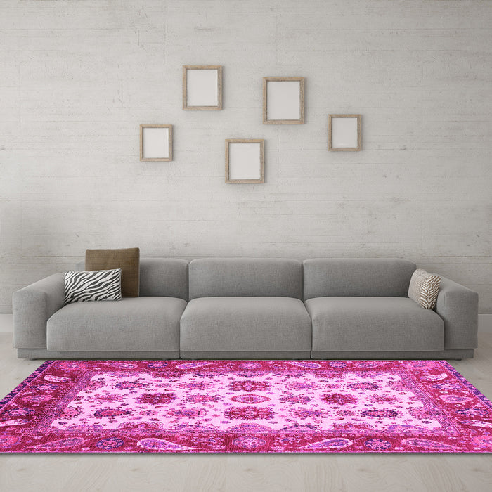 Machine Washable Abstract Pink Modern Rug in a Living Room, wshabs3716pnk