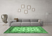 Machine Washable Abstract Emerald Green Modern Area Rugs in a Living Room,, wshabs3716emgrn