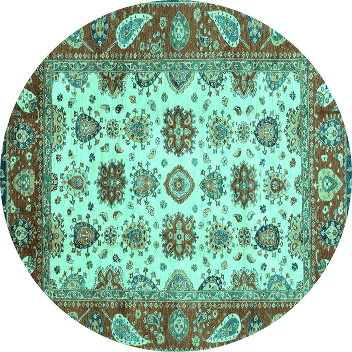 Round Machine Washable Abstract Turquoise Modern Area Rugs, wshabs3716turq