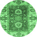 Round Machine Washable Abstract Emerald Green Modern Area Rugs, wshabs3717emgrn