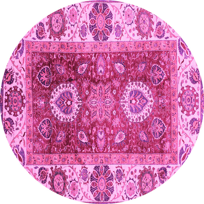 Round Machine Washable Abstract Pink Modern Rug, wshabs3717pnk