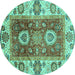 Round Machine Washable Abstract Turquoise Modern Area Rugs, wshabs3717turq