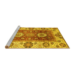 Sideview of Machine Washable Abstract Yellow Modern Rug, wshabs3717yw
