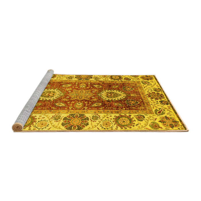 Sideview of Machine Washable Abstract Yellow Modern Rug, wshabs3717yw