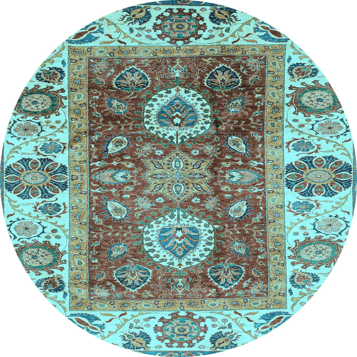 Round Machine Washable Abstract Light Blue Modern Rug, wshabs3717lblu