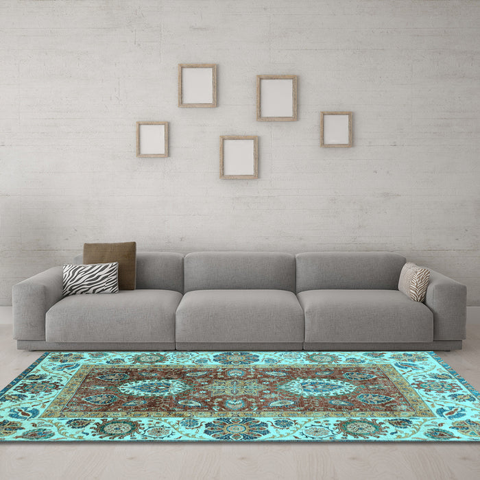 Machine Washable Abstract Light Blue Modern Rug in a Living Room, wshabs3717lblu