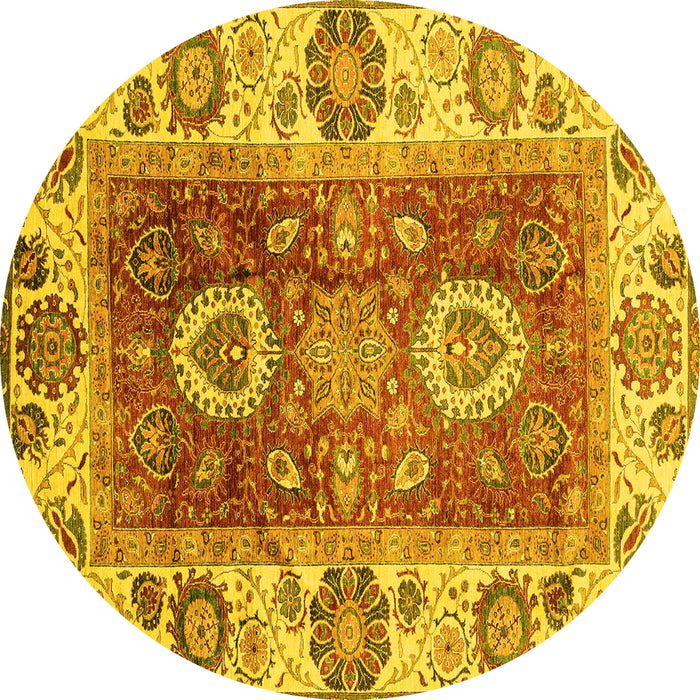 Round Abstract Yellow Modern Rug, abs3717yw
