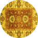 Round Abstract Yellow Modern Rug, abs3717yw