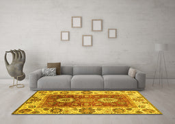 Machine Washable Abstract Yellow Modern Rug in a Living Room, wshabs3717yw