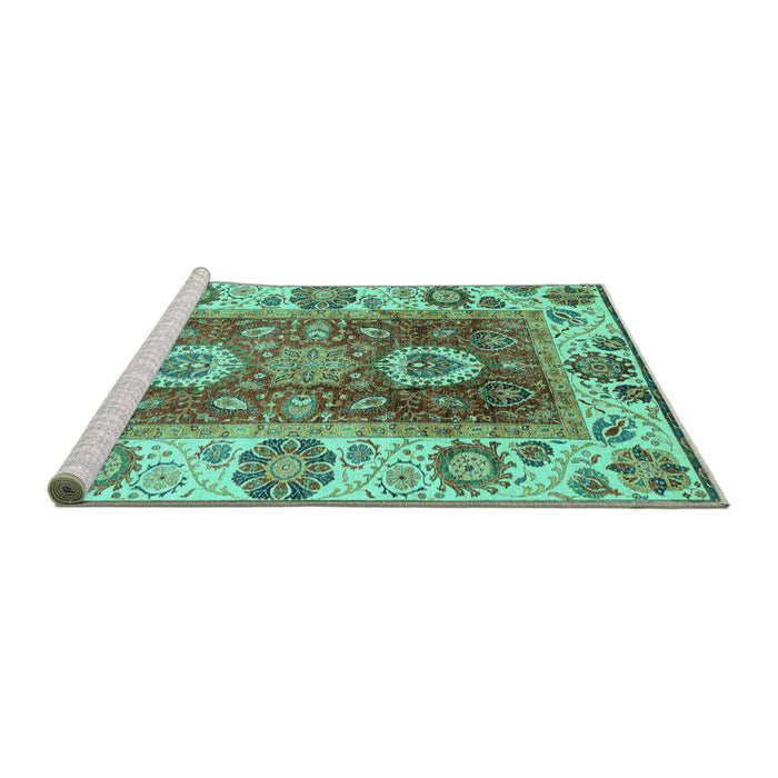 Sideview of Machine Washable Abstract Turquoise Modern Area Rugs, wshabs3717turq