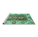 Sideview of Machine Washable Abstract Turquoise Modern Area Rugs, wshabs3717turq