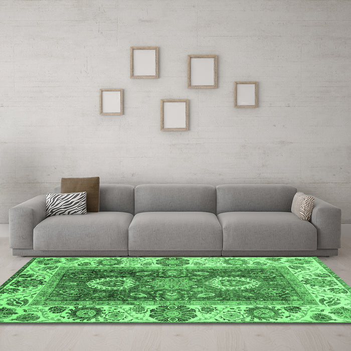 Machine Washable Abstract Emerald Green Modern Area Rugs in a Living Room,, wshabs3717emgrn