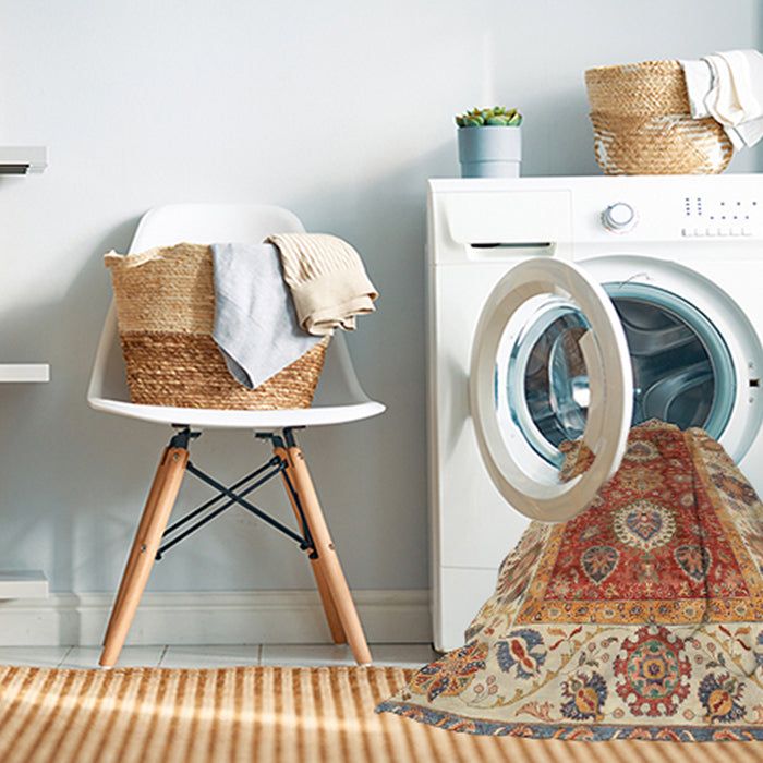 Machine Washable Abstract Yellow Rug in a Washing Machine, wshabs3717